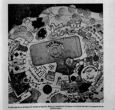The latest grand plan for the old Expo ’74 site was shown in The Spokesman-Review on April 27, 1975. “The Riverfront Park Pavilion Circus” plans included an ice rink, fish ponds and a children’s zoo.  (Spokesman-Review archives)