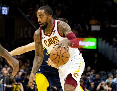 In this Oct. 8, 2018 photo, Cleveland Cavaliers guard J.R. Smith dribbles to the basket during the first quarter of a preseason NBA basketball game against the Indiana Pacers in Cleveland. J.R. Smith has joined LeBron James and the Los Angeles Lakers for their championship push. The Lakers announced their long-anticipated signing of Smith as a substitute player on Wednesday, July 1, 2020, the first day allowed under the rules of the NBA's summer restart. (Associated Press)