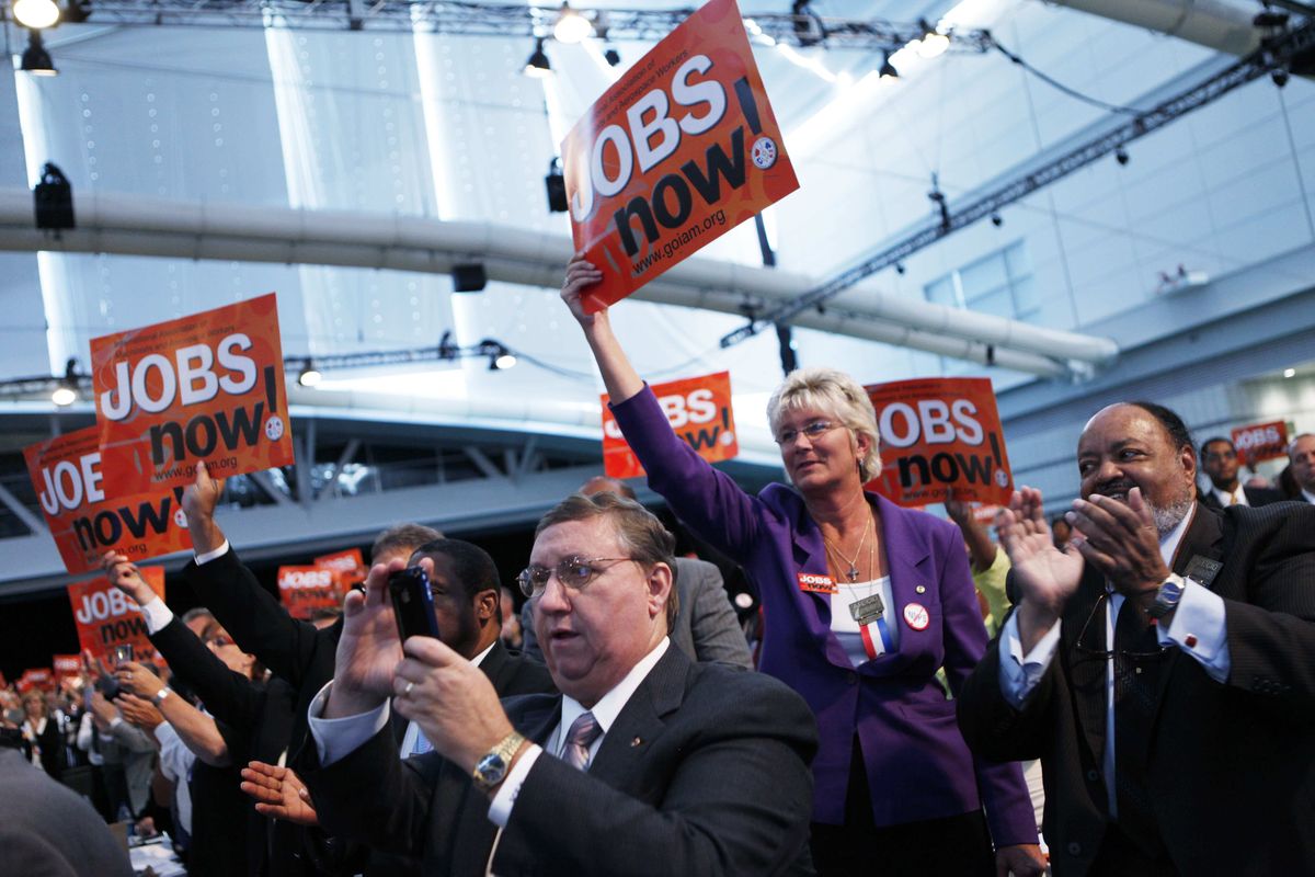 Union leaders cheer as President Obama addresses the AFL-CIO convention in Pittsburgh. (The Spokesman-Review)