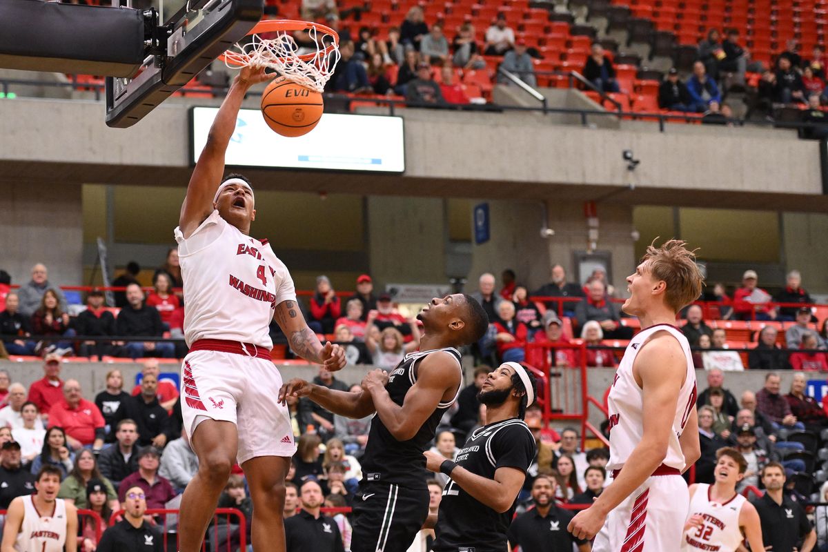 Eastern Washington Eagles forward LeJuan Watts dunks the ball against the Portland State Vikings in second half at Reese Court on Dec.28 in Cheney.  (James Snook/For The Spokesman-Review)