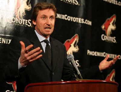 
 Wayne Gretzky, shown Tuesday, was caught on a wiretap talking with alleged financier of a gambling ring.
 (Associated Press / The Spokesman-Review)