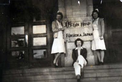 
First Lt.  Dorothy Coy, center,  and her roommates pose in front of the 309th General Hospital on Japan's Kyushu Island. It was 1946.Photo courtesy of Dorothy Tarleton
 (Photo courtesy of Dorothy Tarleton / The Spokesman-Review)