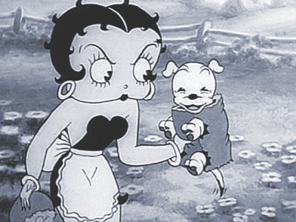 Betty Boop holding a dog angrily image