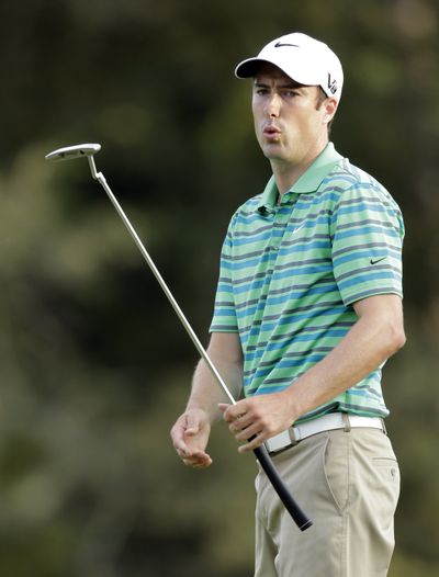 Ross Fisher reacts to missing a putt on the ninth hole Thursday. (Associated Press)