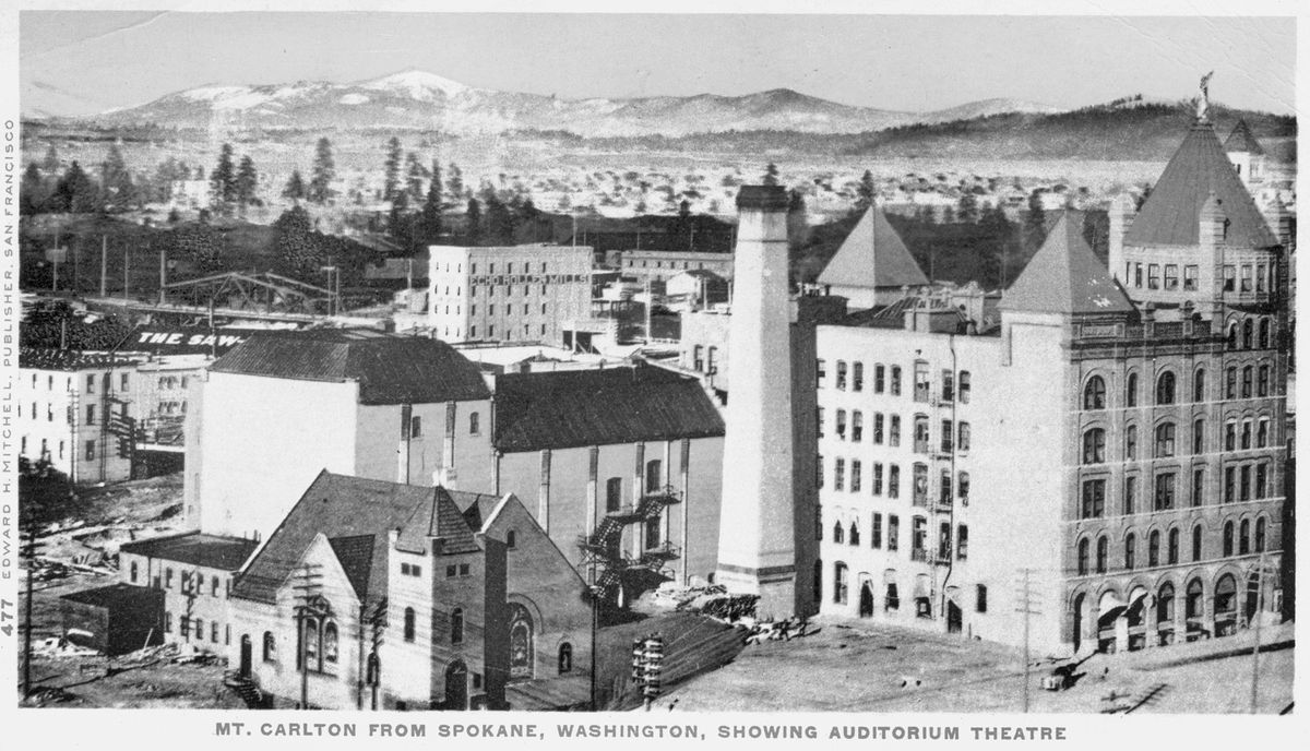 This postcard, postmarked 1905, shows “Mt. Carlton” as seen from downtown Spokane and is among the images featured in “Mount Spokane,” written by Duane Becker.