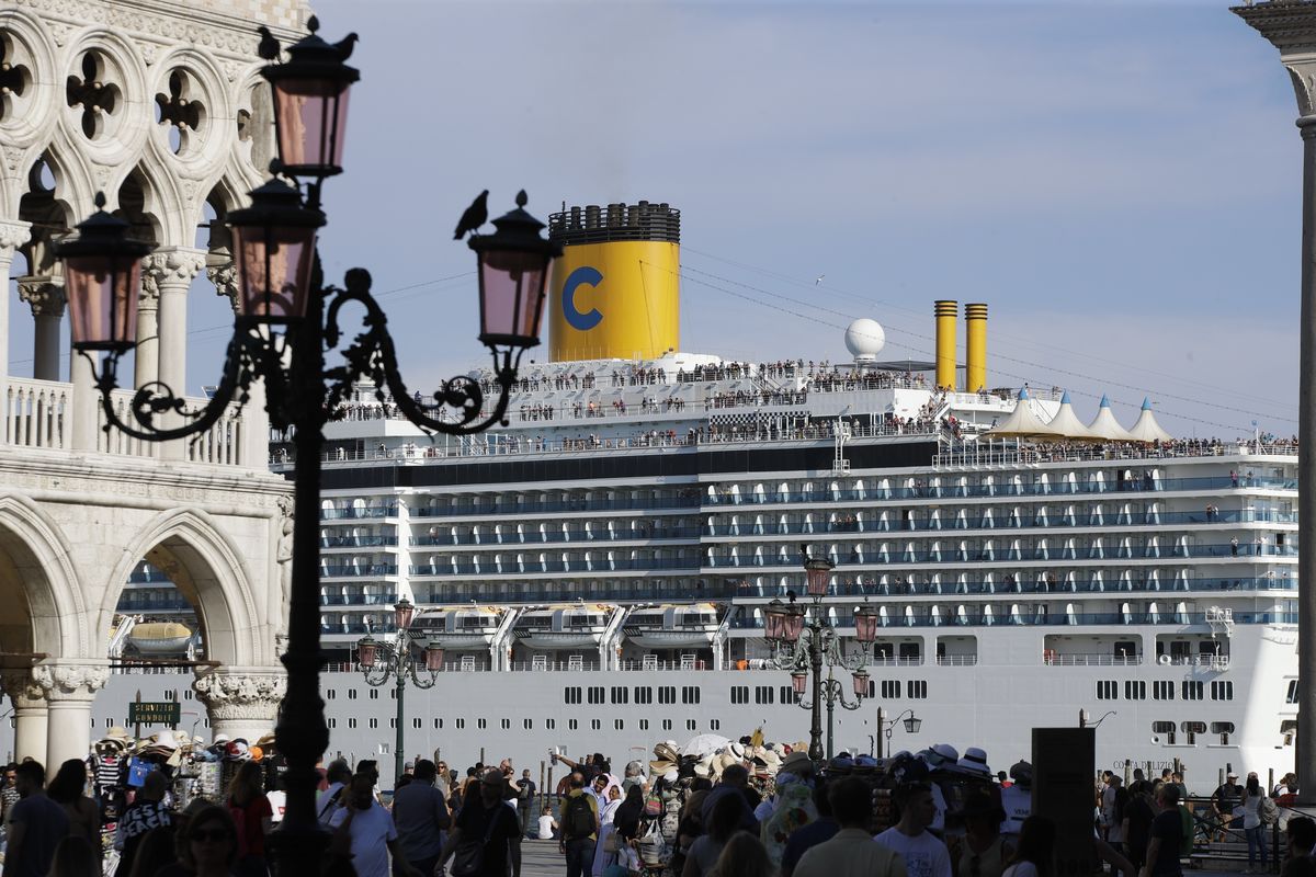 FILE-- A cruise ship passes by St. Mark