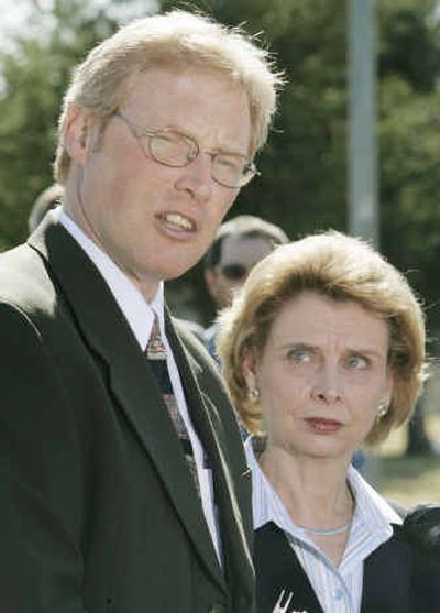 
Gov. Christine Gregoire, standing with Washington state Department of Ecology Director Jay Manning, declared a statewide drought emergency Thursday in Yakima.
 (Associated Press / The Spokesman-Review)