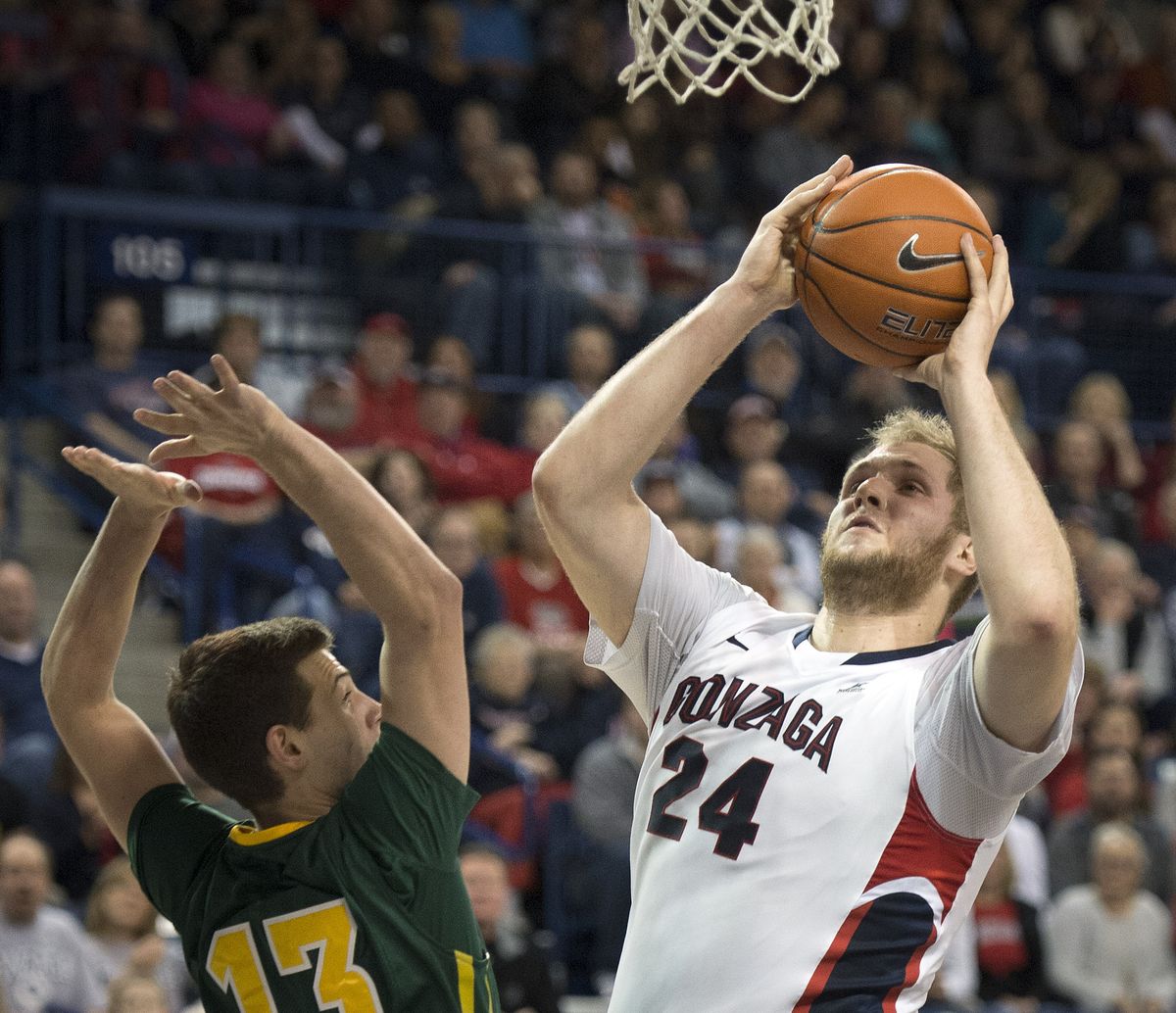 Gonzaga big man Przemek Karnowski has been turned every which way but loose. (Colin Mulvany)