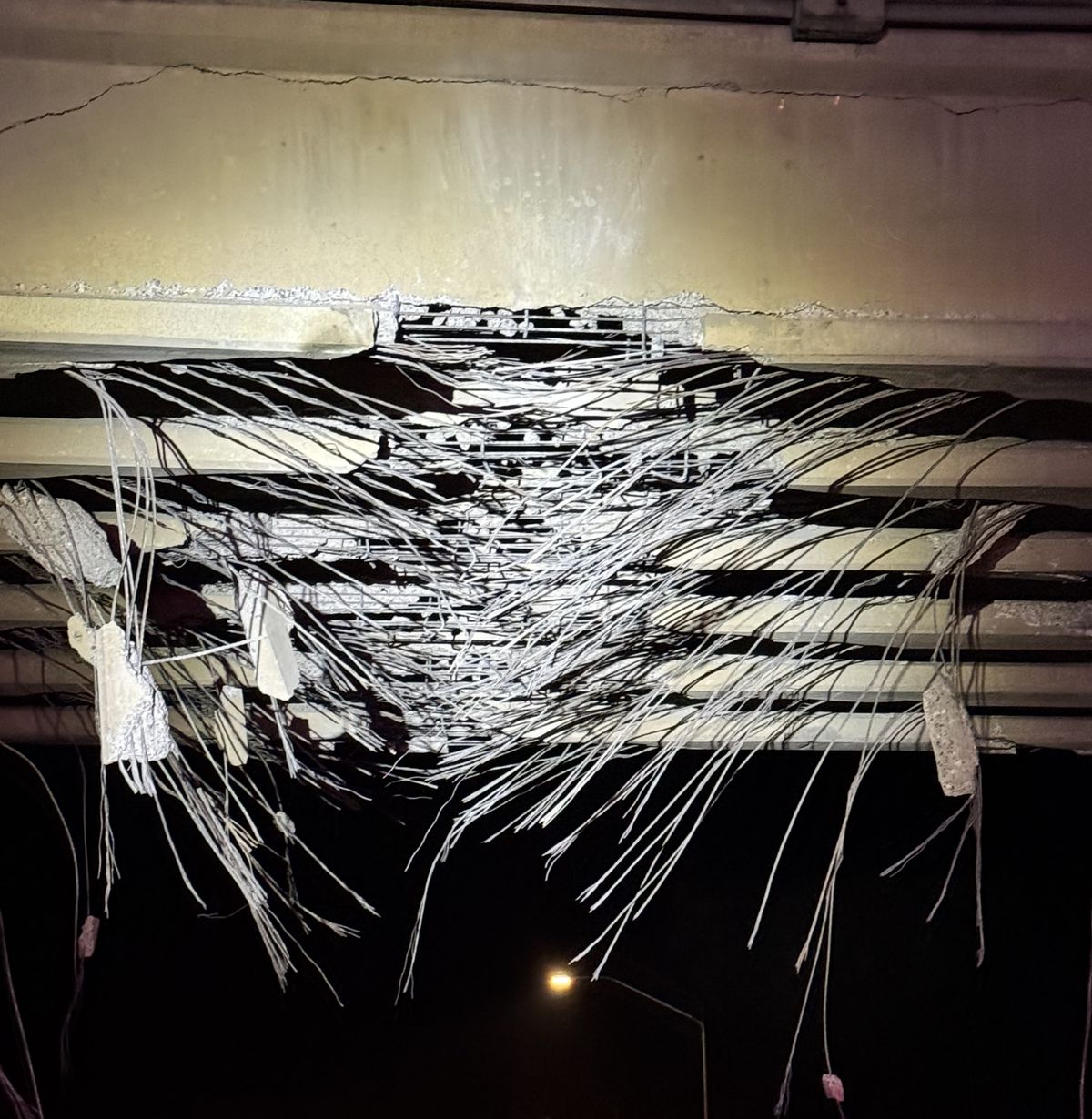 Westbound I-90 is currently closed near Cle Elum after an oversized vehicle struck the Bullfrog Road overpass at approximately 10 p.m. Tuesday.  (Courtesy Washington State Department of Transportation)