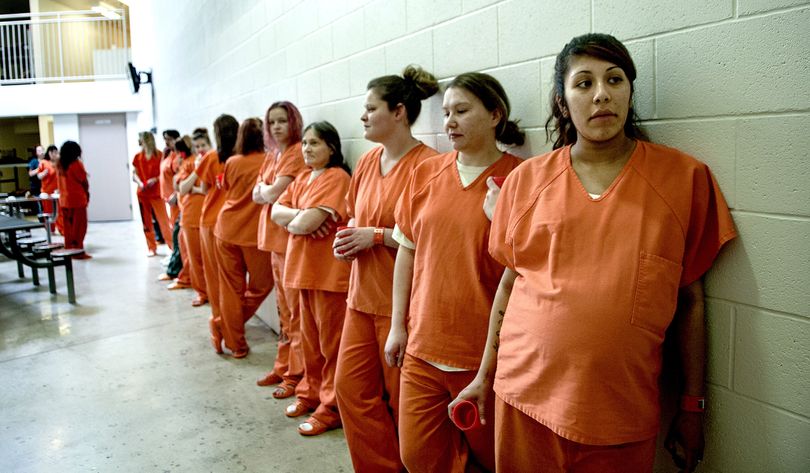With Salazar at the front of the line, inmates in the K-pod at the Kootenai County Jail await their lunch on Feb. 27.
