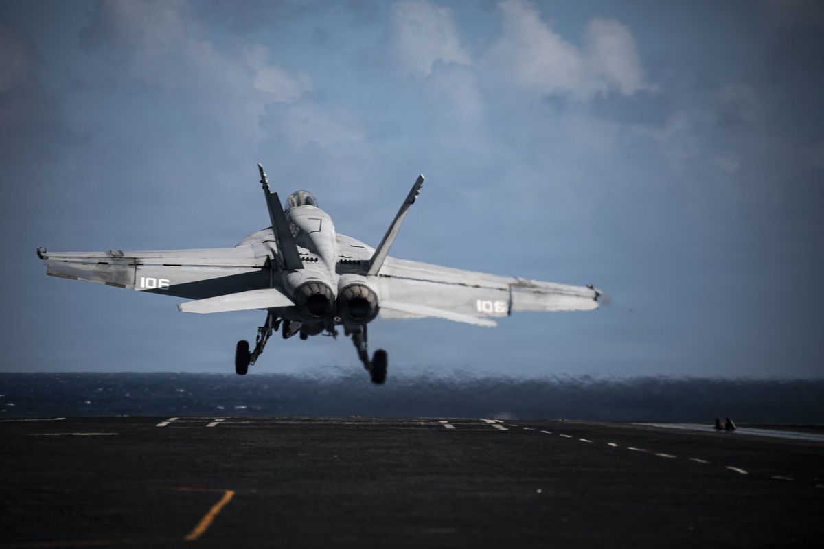 An F/A-18E Super Hornet aircraft, attached to Strike Fighter Squadron 37, launches from the flight deck of the world’s largest aircraft carrier, Ford-class aircraft carrier USS Gerald R. Ford (CVN 78), while underway in the Caribbean Sea, Nov. 30, 2025. U.S. military forces are deployed to the U.S. Southern Command area of responsibility in support of Operation SOUTHERN SPEAR, Department of War-directed operations, and the president