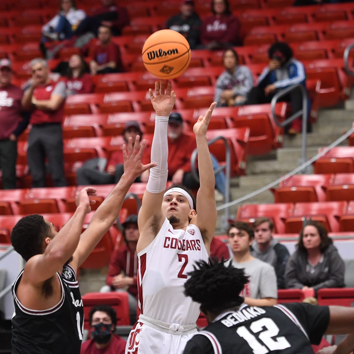 Washington State guard Tyrell Roberts shoots a 3 against Santa Clara during the second half of an NIT game on Tuesday night at Beasley Coliseum in Pullman.  (Shelly Hanks/WSU photos)