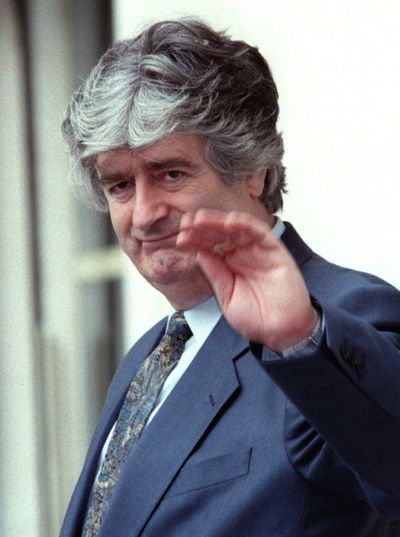 Former Bosnian Serb leader Radovan Karadzic leaves a meeting in Geneva in 1993.  (Associated Press / The Spokesman-Review)
