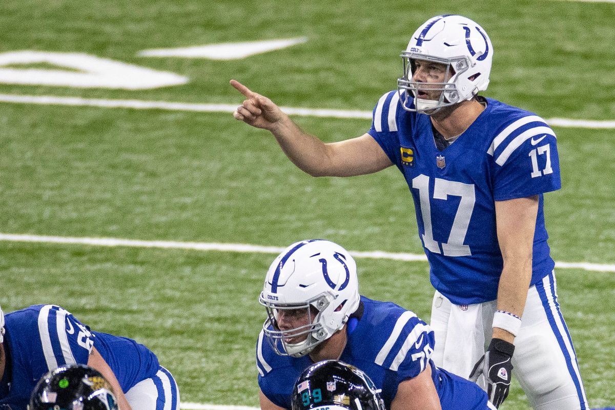 Philip Rivers calls an audible during his last season with the Colts in 2020-21. (Tribune News Service)