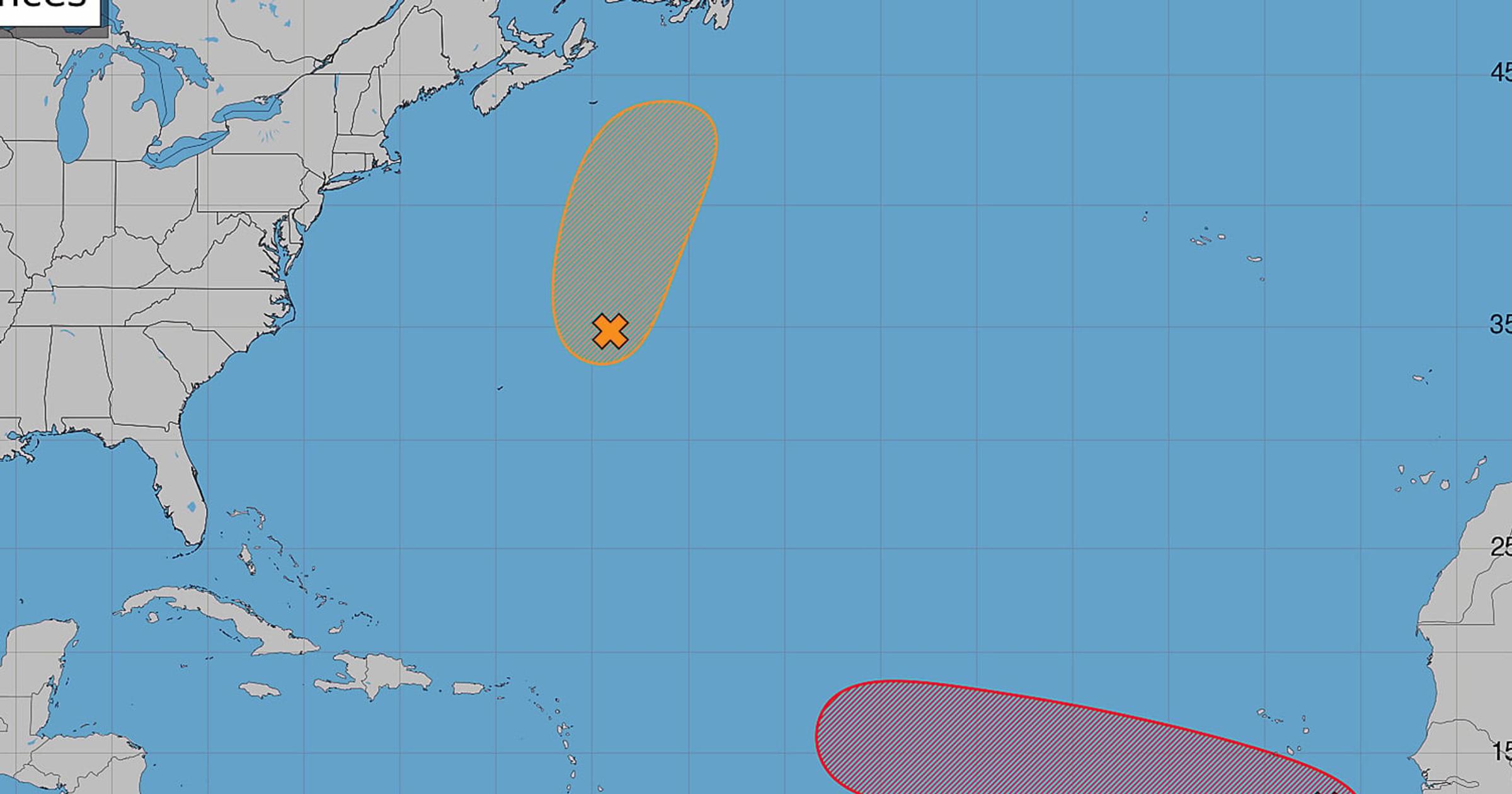 Odds climb for 1 of 2 Atlantic systems to develop, hurricane center says