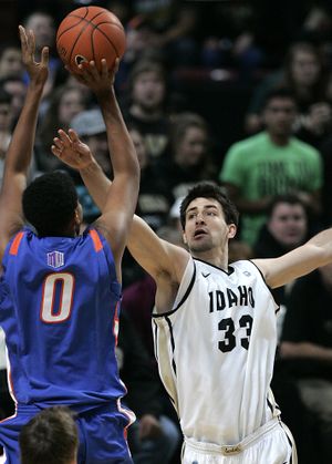 Idaho’s Kyle Barone, the leading rebounder in the WAC, has 11 double-doubles this season. (Associated Press)