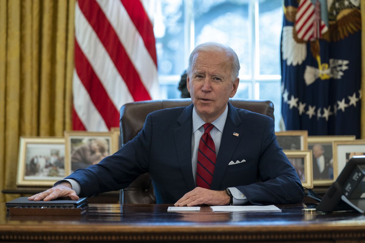 President Joe Biden delivers remarks on health care, in the Oval Office of the White House, Thursday, Jan. 28, 2021, in Washington.  (Evan Vucci)
