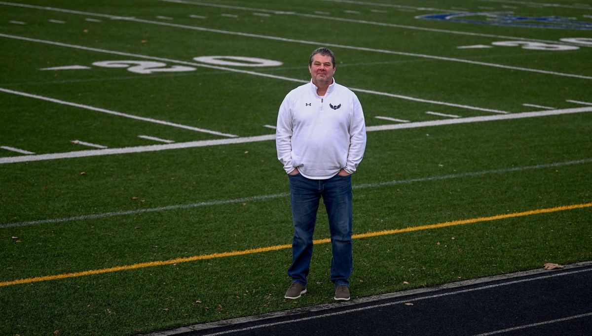 Gonzaga Prep football coach Dave McKenna is photographed on the field at the school on Friday. He announced his retirement on Thursday.  (Kathy Plonka)