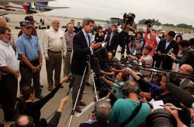 
Democratic presidential candidate Sen. John Kerry makes a statement to the media, but takes no questions, in Erlanger, Ky., on Tuesday. 
 (Associated Press / The Spokesman-Review)
