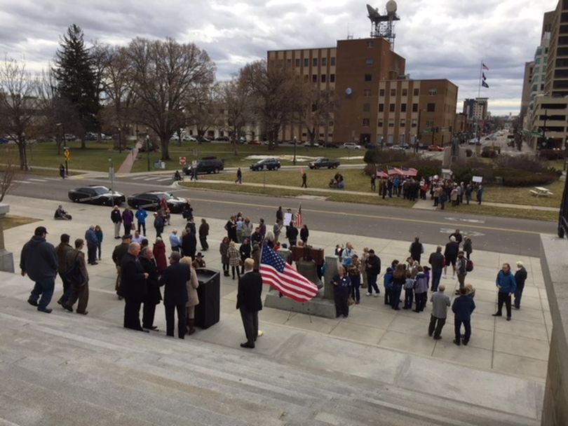 Rallies in front of the Idaho Capitol on Thursday, Jan. 18, 2018 featured both proponents and opponents of calling a constitutional convention of states to amend the U.S. Constitution. (AP / Rebecca Boone)
