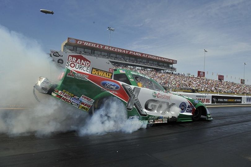 Ashley Force Hood on her way to victory at the U.S. Nationals. (Photo courtesy of NHRA)