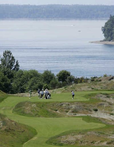
Puget Sound is the backdrop to the fifth tee of the Chambers Bay Golf Course in University Place, Wash., which will host the 2015 U.S. Open and the 2010 U.S. Amateur. Associated Press
 (Associated Press / The Spokesman-Review)