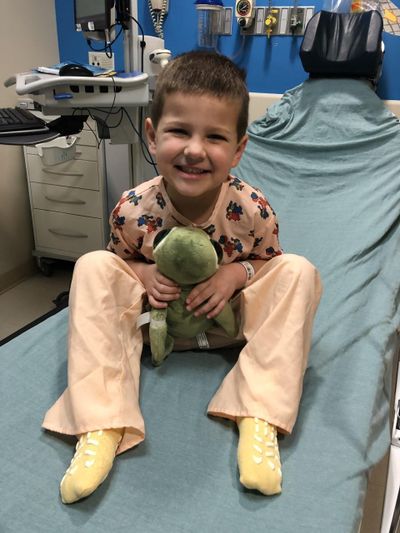 Five-year-old Hyrum Ditto recently had eye surgery and was back to his normal, energetic self as soon as he got home. (Julia Ditto / For The Spokesman-Review)