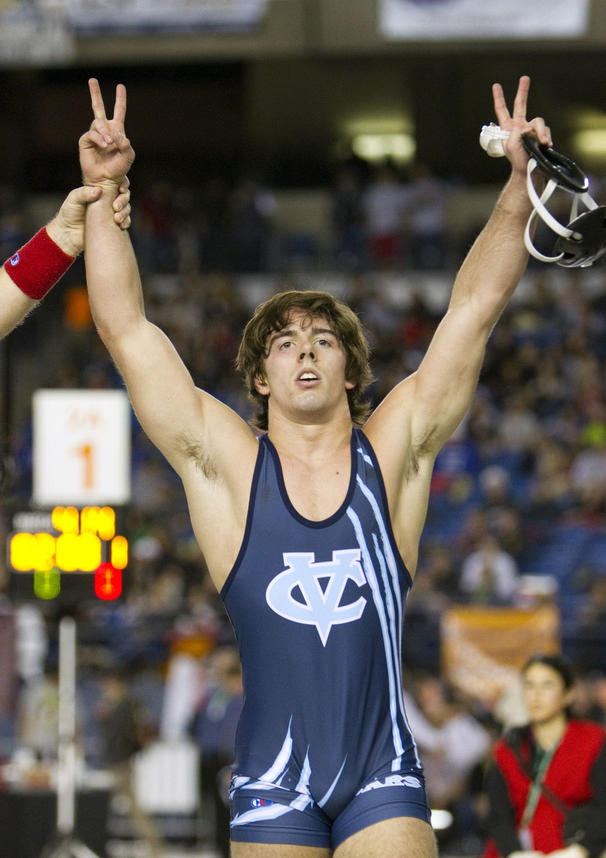 CV 145-pounder Colton Orrino notes his back-to-back state titles. (Patrick Hagerty photos)