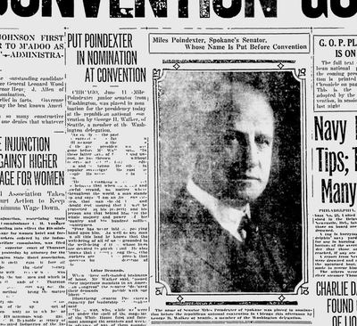 {div}It appeared as though the Washington delegation was holding steady in its determination to cast all of their votes for Sen. Poindexter on the first ballot – but they had only 14 votes. {/div}  (Spokane Daily Chronicle archives)