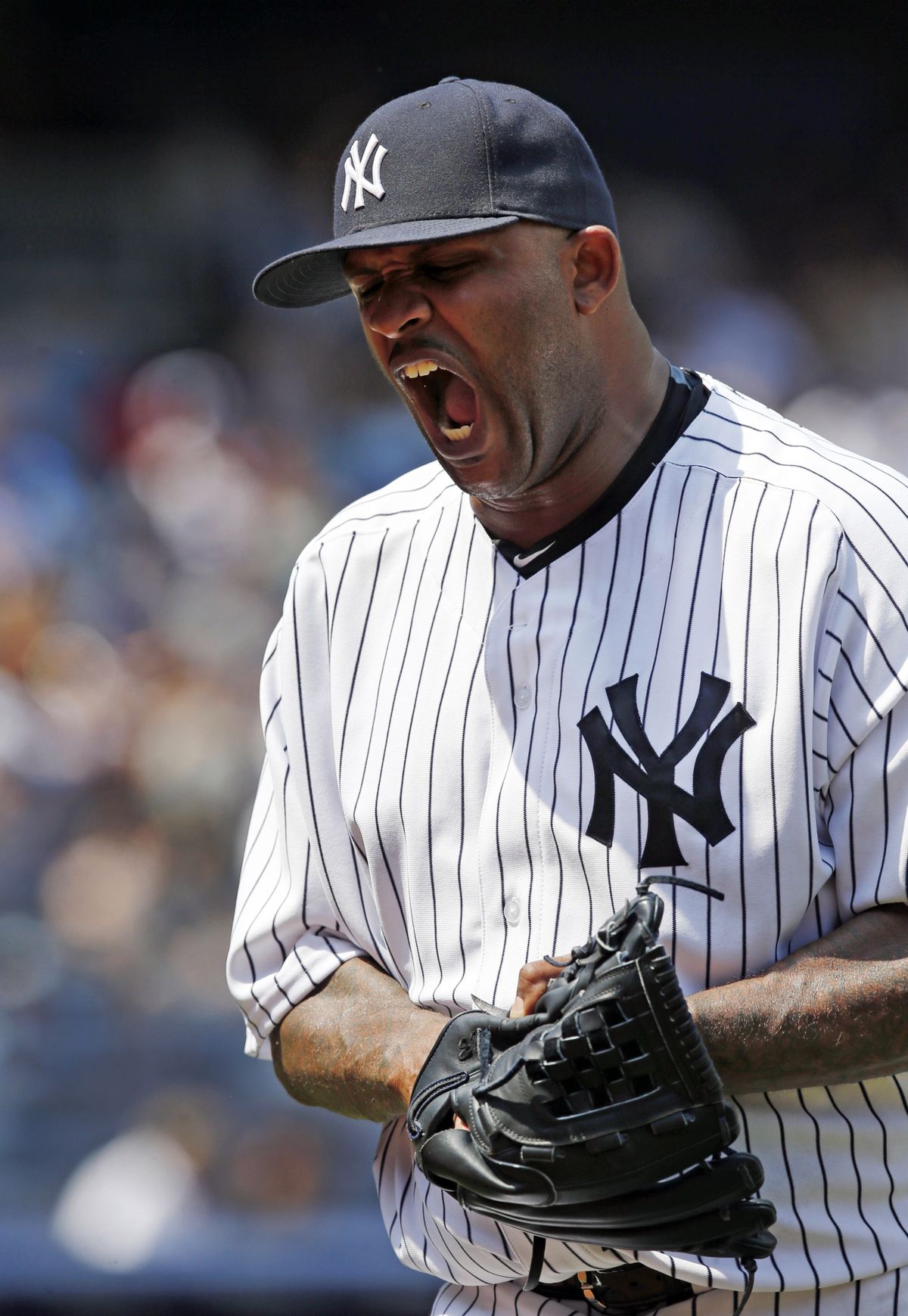 Yankees starter CC Sabathia wasn’t happy about giving up a run to the Mariners in the fifth inning. (Associated Press)