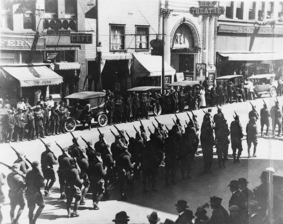 Armistice Parade in Spokane in 1918. (SPOKANE PUBLIC LIBRARY’S NORTHWEST ROOM)