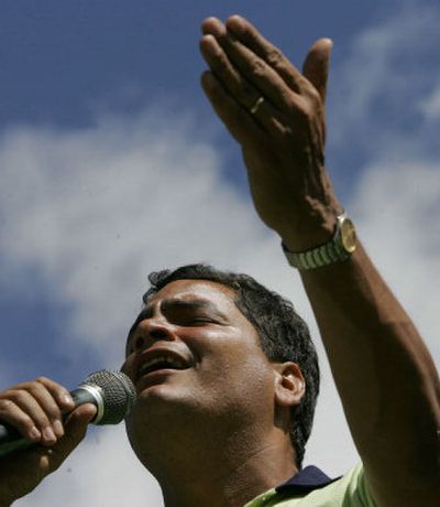 
Ecuadorian presidential candidate Rafael Correa speaks during a rally in Quito, Ecuador, on Saturday. 
 (Associated Press / The Spokesman-Review)
