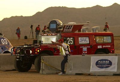 
Carnegie Mellon University's H1ghlander  starts the robot race Saturday in the Mojave Desert near Primm, Nev.
 (Associated Press / The Spokesman-Review)