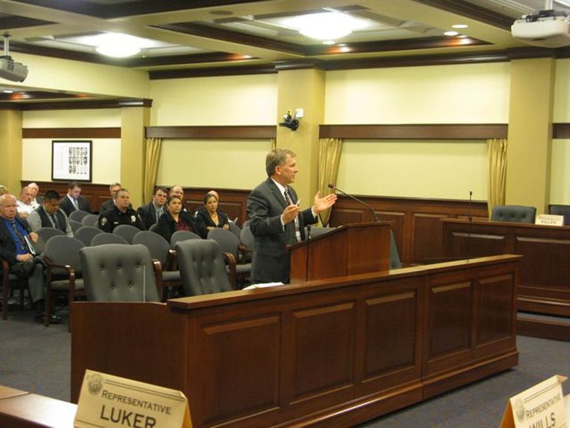 Benewah County Prosecutor Douglas Payne testified against HB 500, the Coeur d'Alene Tribe's law enforcement legislation, to the House Judiciary Committee on Thursday. (Betsy Russell)