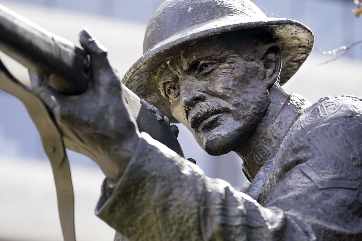 A statue of World War I hero Sgt. Alvin C. York stands on the grounds of the Tennessee State Capitol on Tuesday in Nashville, Tenn.  (Mark Humphrey)