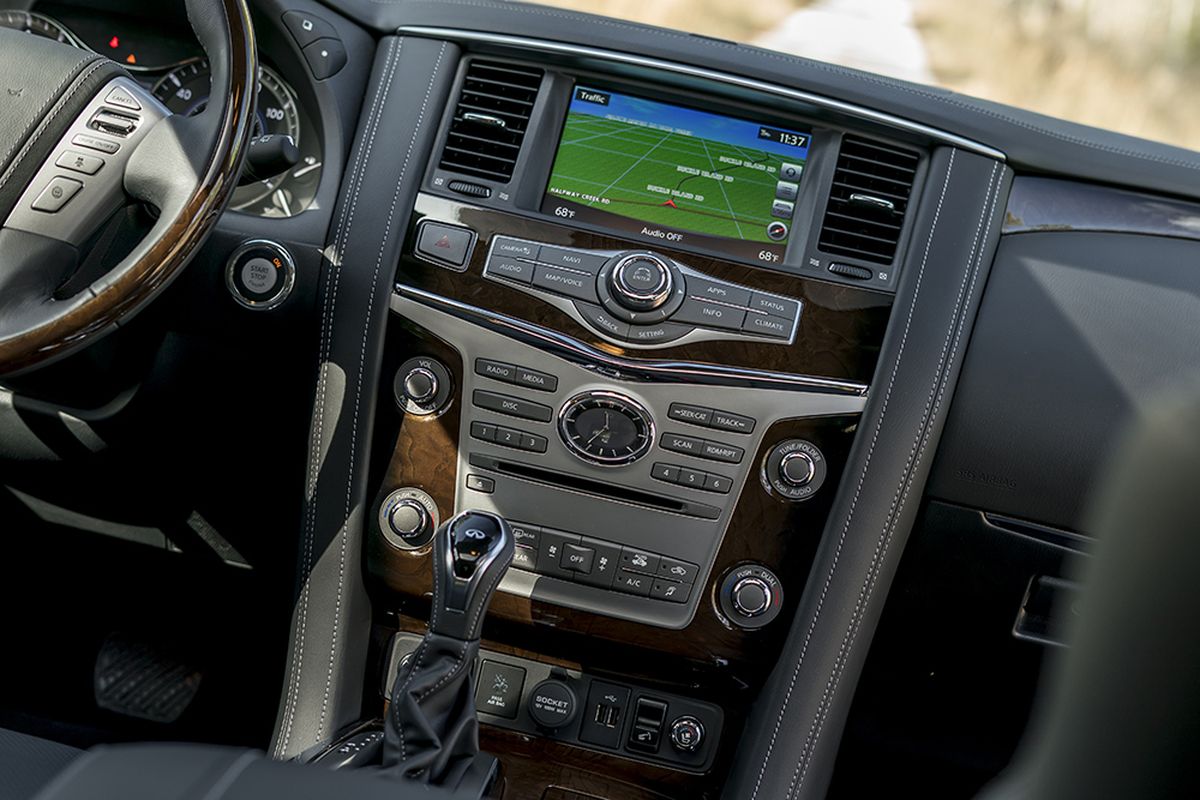 Standard tech includes navigation, a 360-degree parking camera, Bluetooth, an 8-inch touchscreen and a 13-speaker Bose sound system. (Infiniti)