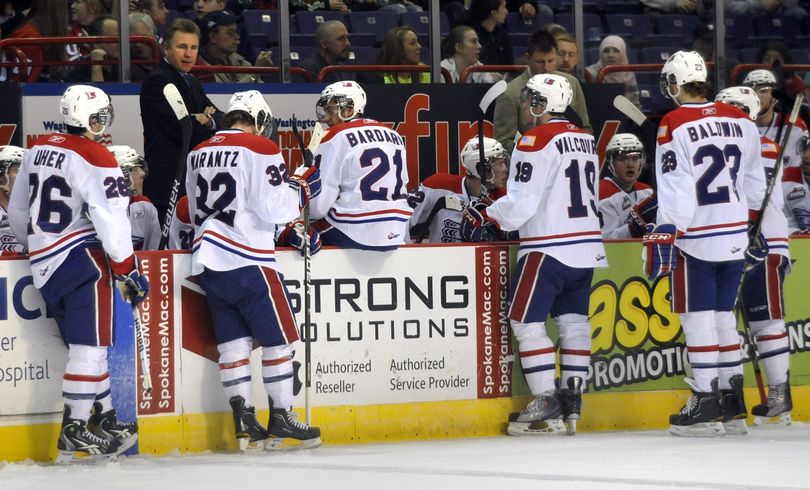 Spokane Chiefs coach, Don Nachbaur, calls a timeout and has a few words for his team after the Portland Winterhawks scored their fourth goal in the first period on Wednesday,  Feb. 9, 2011, in the Spokane Arena. Portland scored 5 goals in 121 seconds. (Dan Pelle / The Spokesman-Review)