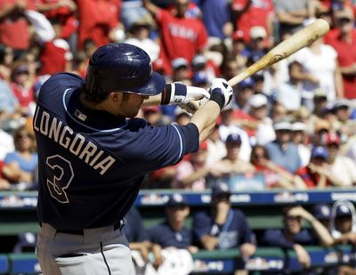 Tampa Bay’s Evan Longoria hits a two-run home run in the fifth inning. (Associated Press)