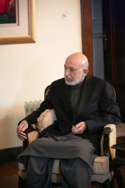 Afghan President Hamid Karzai met with U.S. Defense Secretary Leon Panetta on Thursday at the presidential palace in Kabul. (Associated Press)
