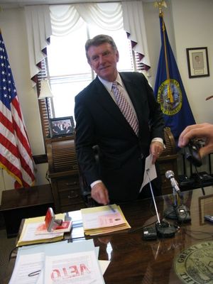 Gov. Butch Otter vetoed dozens of hard-fought, successful budget bills this year to make his point to lawmakers that he wanted action on his transportation proposal. (Betsy Russell / The Spokesman-Review)