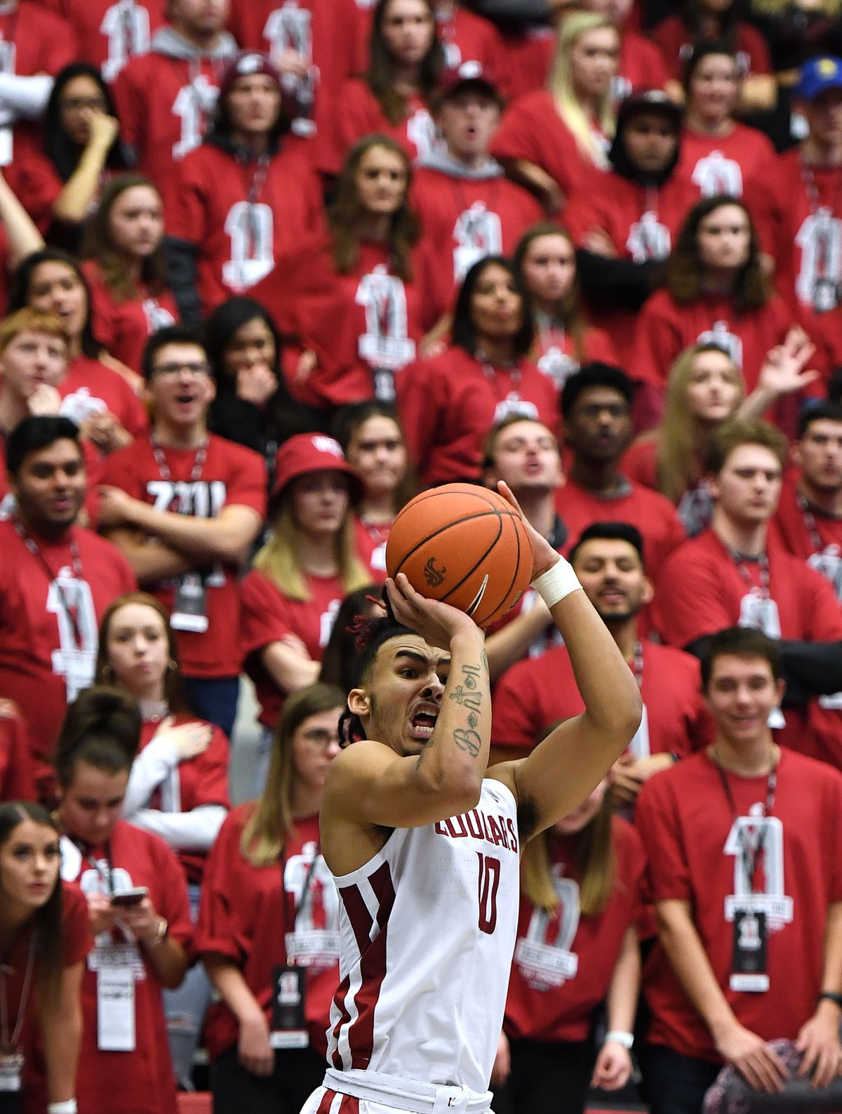 Versatile Washington State guard Isaac Bonton, shooting a 3-pointer, is known for his defensive abilities and figures to play some point guard this season.  (Colin Mulvany/THE SPOKESMAN-REVIEW)