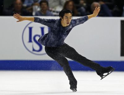 Nathan Chen performs during the men's free skating program at Skate America, Saturday, Oct. 20, 2018, in Everett, Wash. (Olivia Vanni / Associated Press)