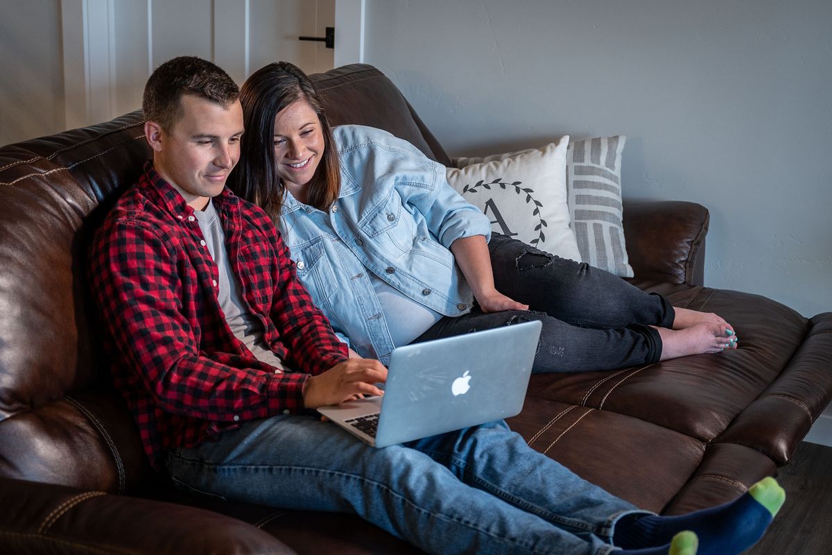 Once a week, Riley and Jena Ayers pull up in the comfort of their home to get questions answered ahead of their first experience with childbirth. The Spokane Valley couple, who are expecting a baby in late May, are in Providence Sacred Heart Medical Center’s Zoom childbirth classes, a total of four Thursdays with a small number of other class members.  (Colin Mulvany/The Spokesman-Review)