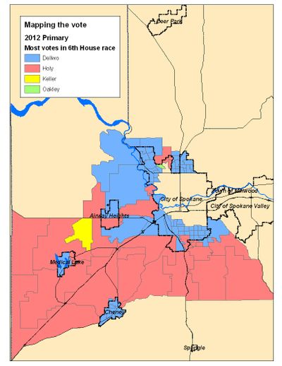 This is a map of the 2012 primary results in the 6th District state House of Representatives race.  (Jim Camden)