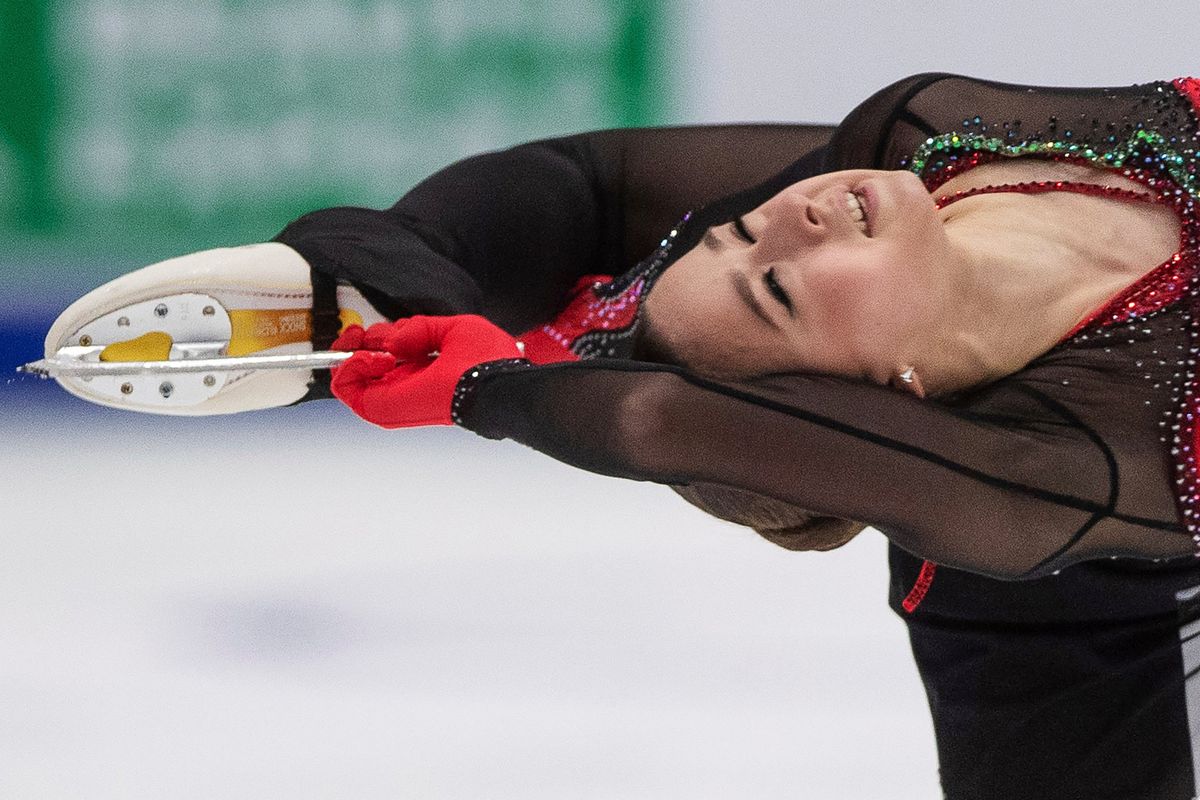 Russia’s Kamila Valieva performs during the women’s free skating competition of the ISU European Figure Skating Championships in Tallinn, Estonia, on Jan. 15.  (Associated Press)