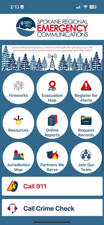 A screenshot of SREC’s new app with resources and information about emergency situations.  (Screenshot)