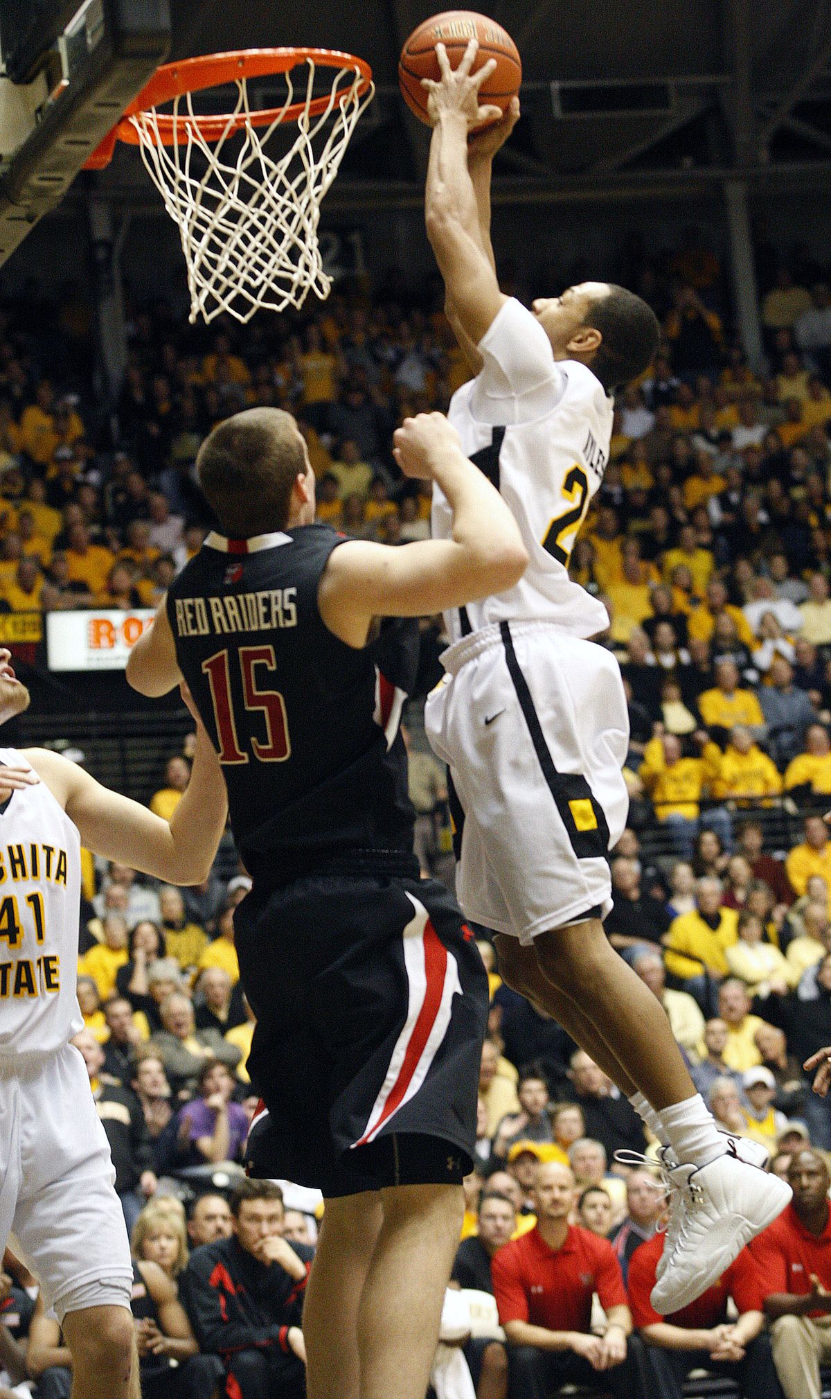David Kyles’ first-half dunk helped Wichita State to a big halftime lead Dec. 19 as the Shockers knocked Texas Tech from the unbeaten ranks with an 85-83 decision.  (Associated Press)