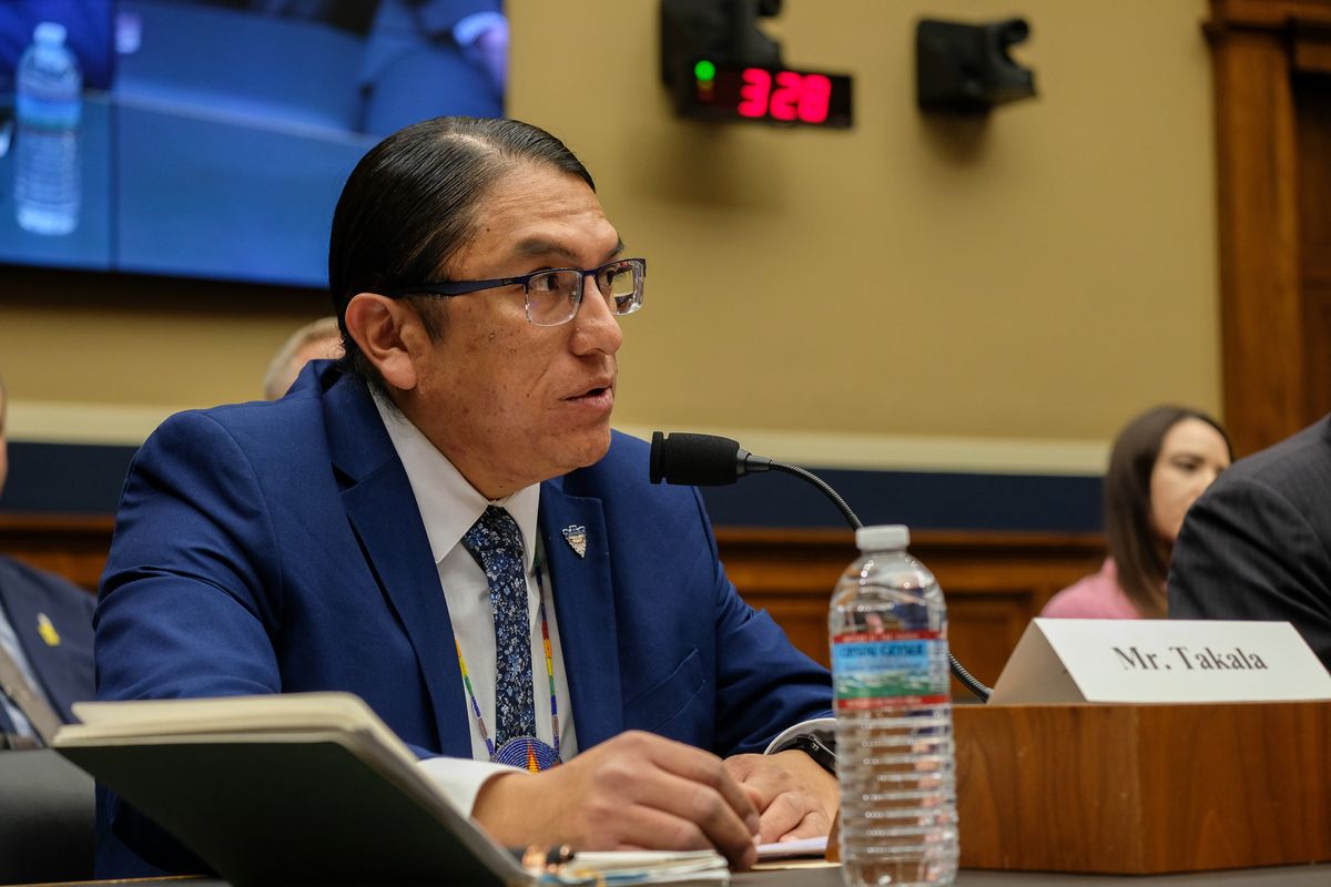 Jeremy Takala, a member of the Yakama Nation Tribal Council, testifies during a hearing on the Lower Snake River dams at the Capitol on Jan. 30, 2024. 