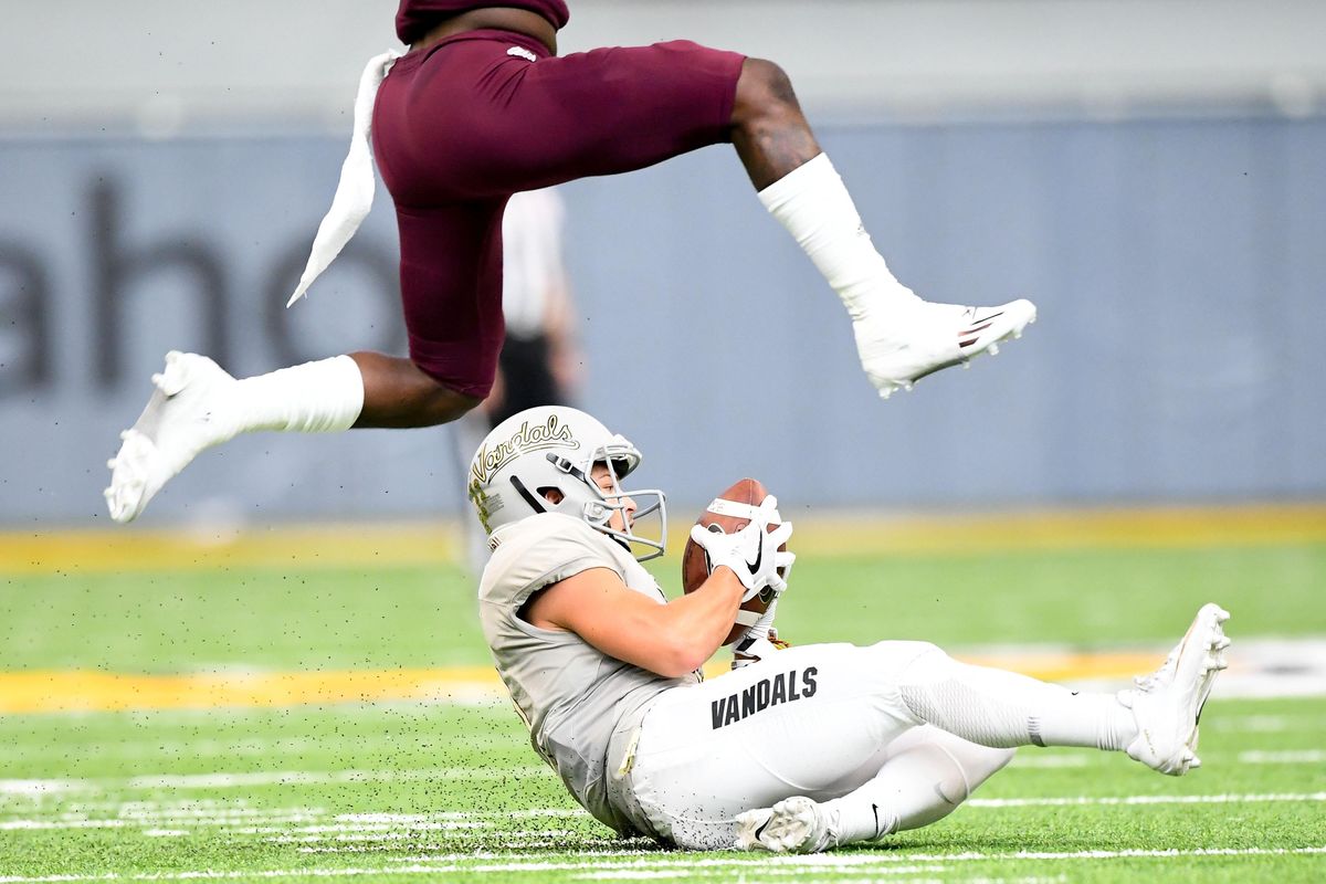 Idaho wide receiver David Ungerer (3) hauls in a pass against ULM during a college football game on Saturday, October 28, 2017, at the Kibbie Dome in Moscow, Id. Tyler Tjomsland/THE SPOKESMAN-REVIEW (Tyler Tjomsland / The Spokesman-Review)