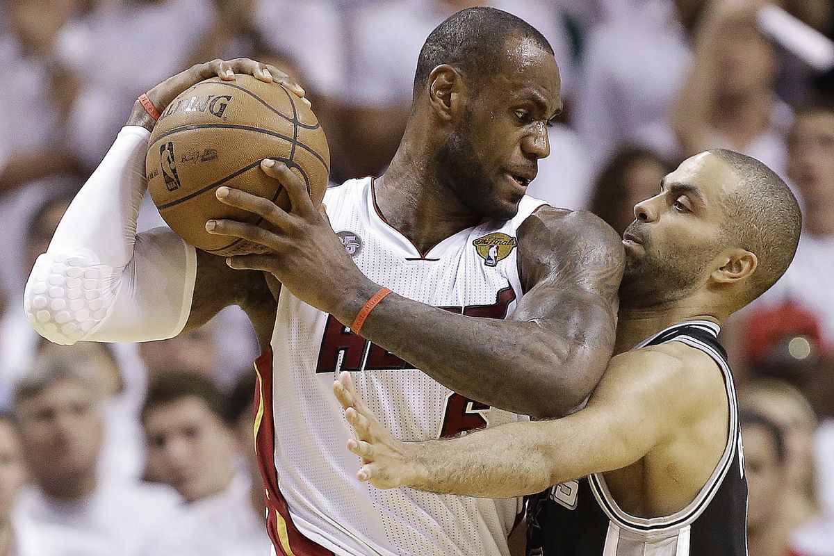 Miami Heat forward LeBron James, left, scored 16 points in the fourth quarter to rally Miami from a 13-point deficit in Game 6. (Associated Press)
